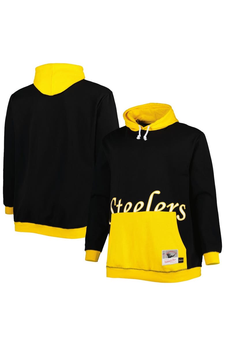 Mitchell & Ness Men's Mitchell & Ness Black/Gold Pittsburgh Steelers Big & Tall Big Face Pullover Hoodie, Main, color,