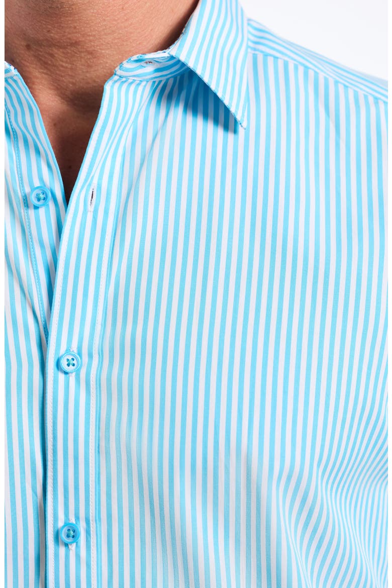 Greenwich Stripe Stretch Button-Up Shirt, Alternate, color, AQUA