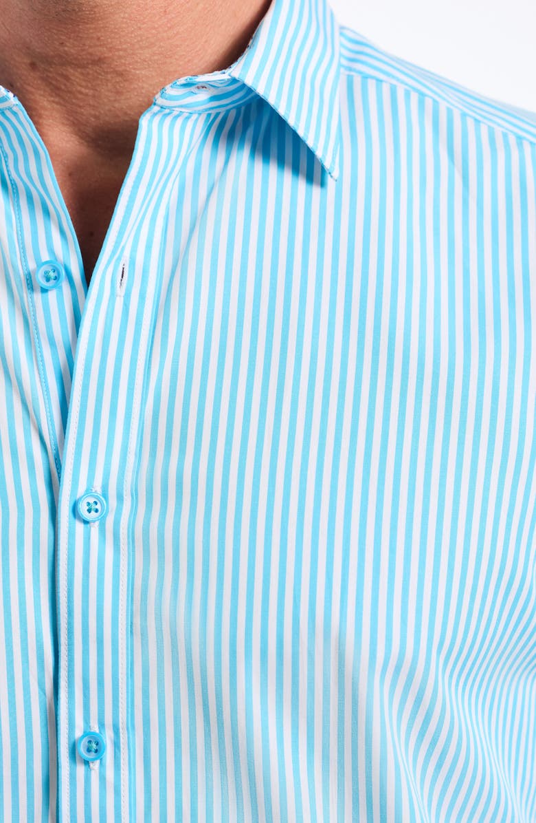 Robert Graham Greenwich Stripe Stretch Button-Up Shirt, Alternate, color, Aqua