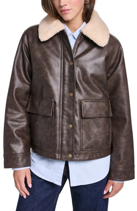 Faux Leather Relaxed Aviator Jacket