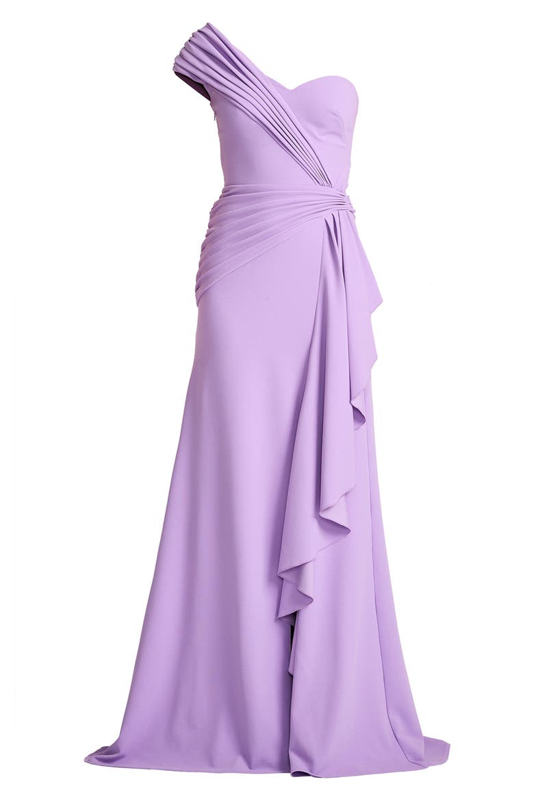 Ruffle One-Shoulder Crepe Gown, Alternate, color, PURPLE HAZE