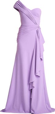 Tadashi Shoji Ruffle One-Shoulder Crepe Gown