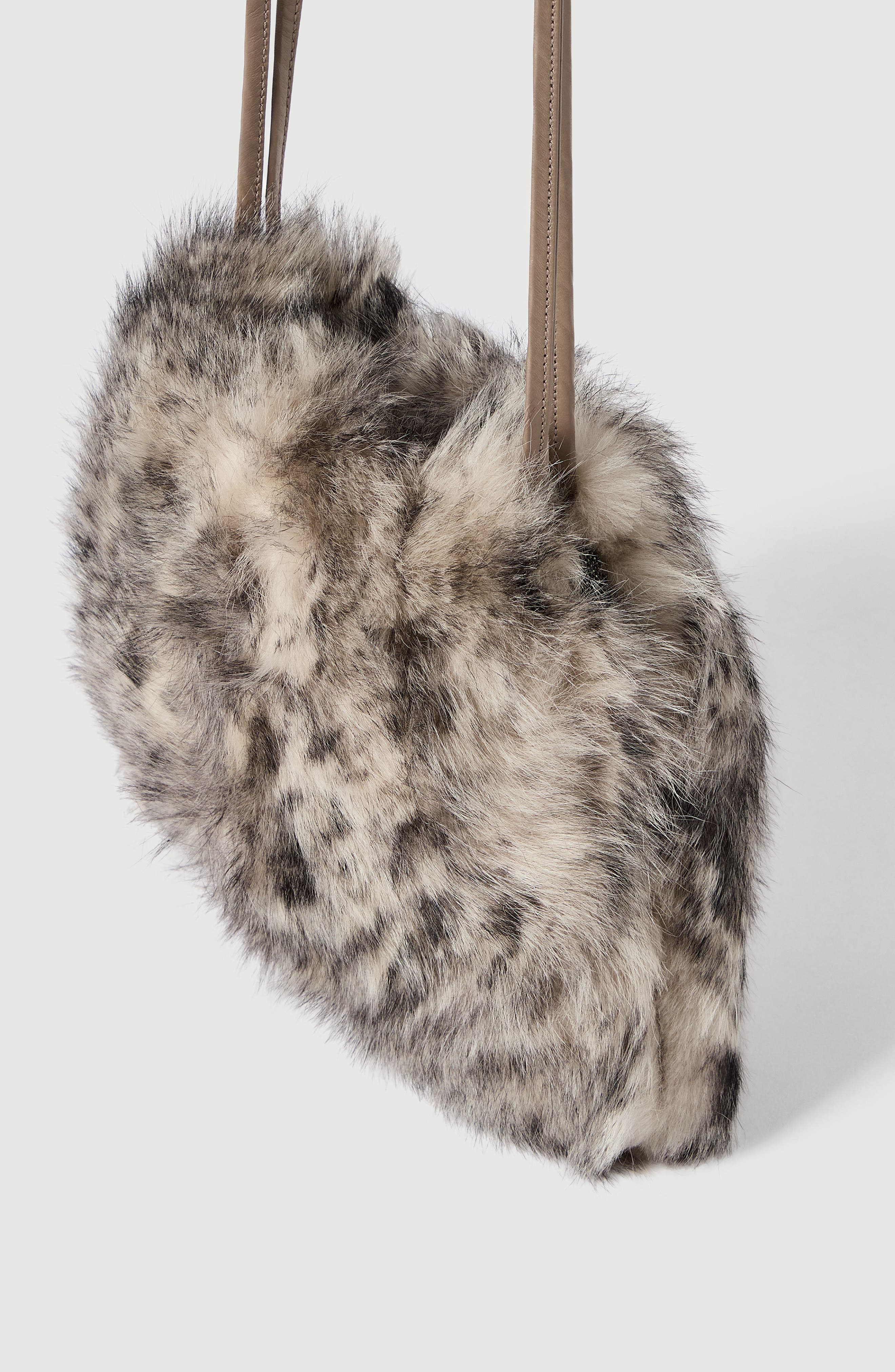 Pouch bag in lynx-effect shearling with monili, Alternate, color, Beige