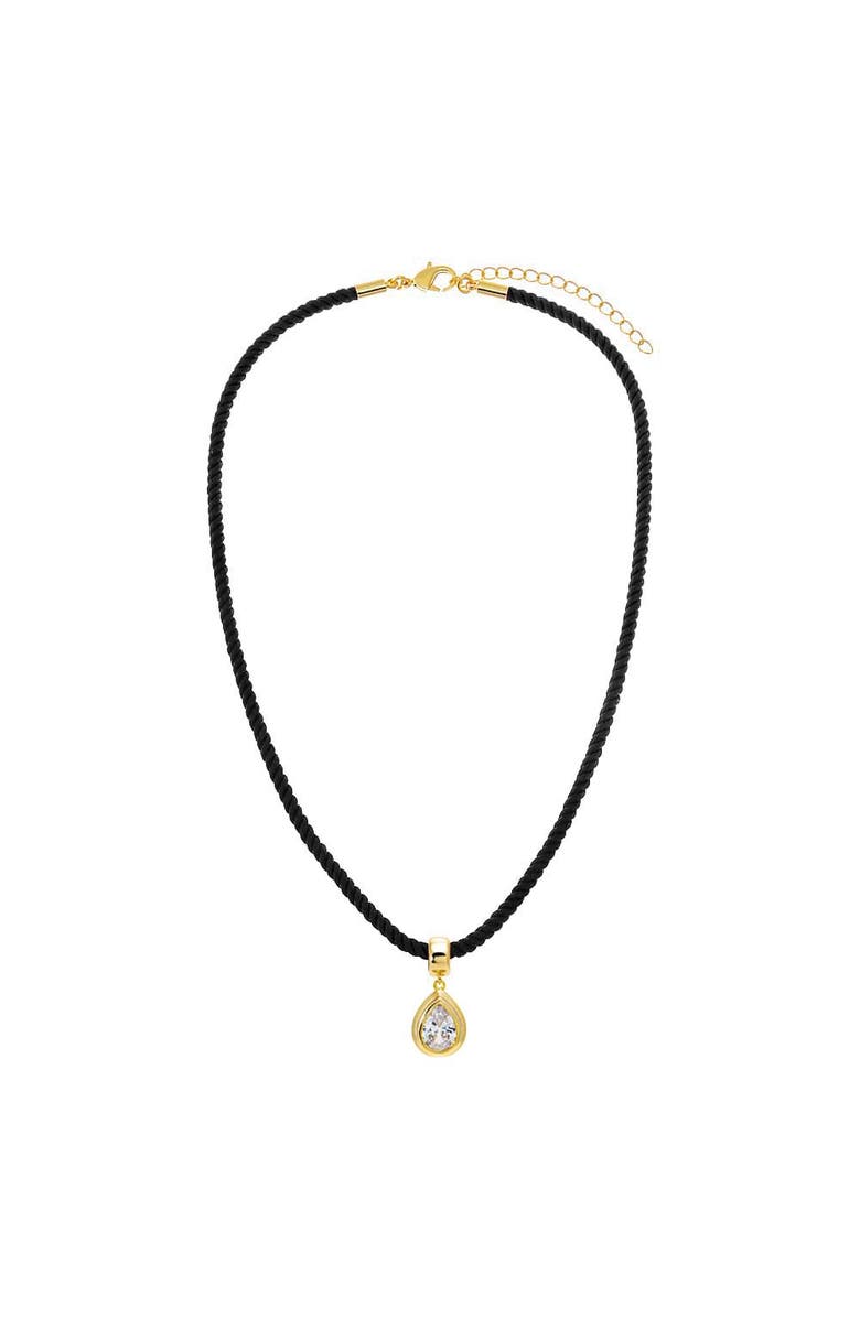 BY ADINA EDEN Colored CZ Pear Bezel Pendant 
Twisted Cotton Rope Necklace, Main, color, Black