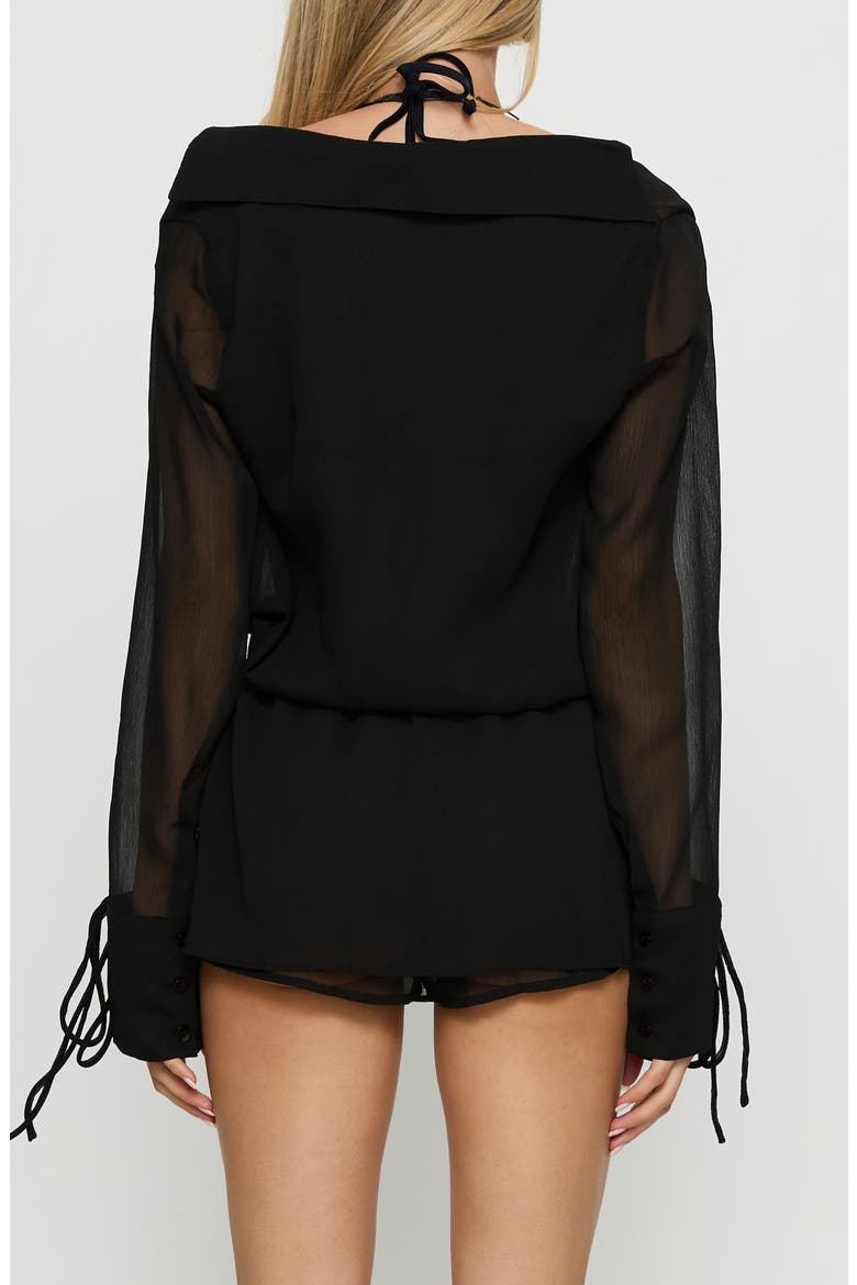 Opalina Belted Chiffon Romper, Alternate, color, BLACK