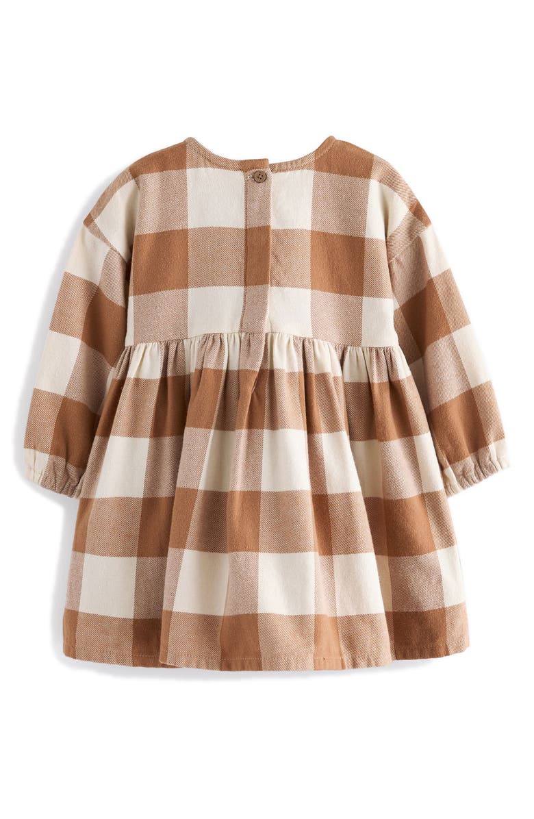 NEXT Kids' Check Long Sleeve Cotton Flannel Dress, Alternate, color, Brown