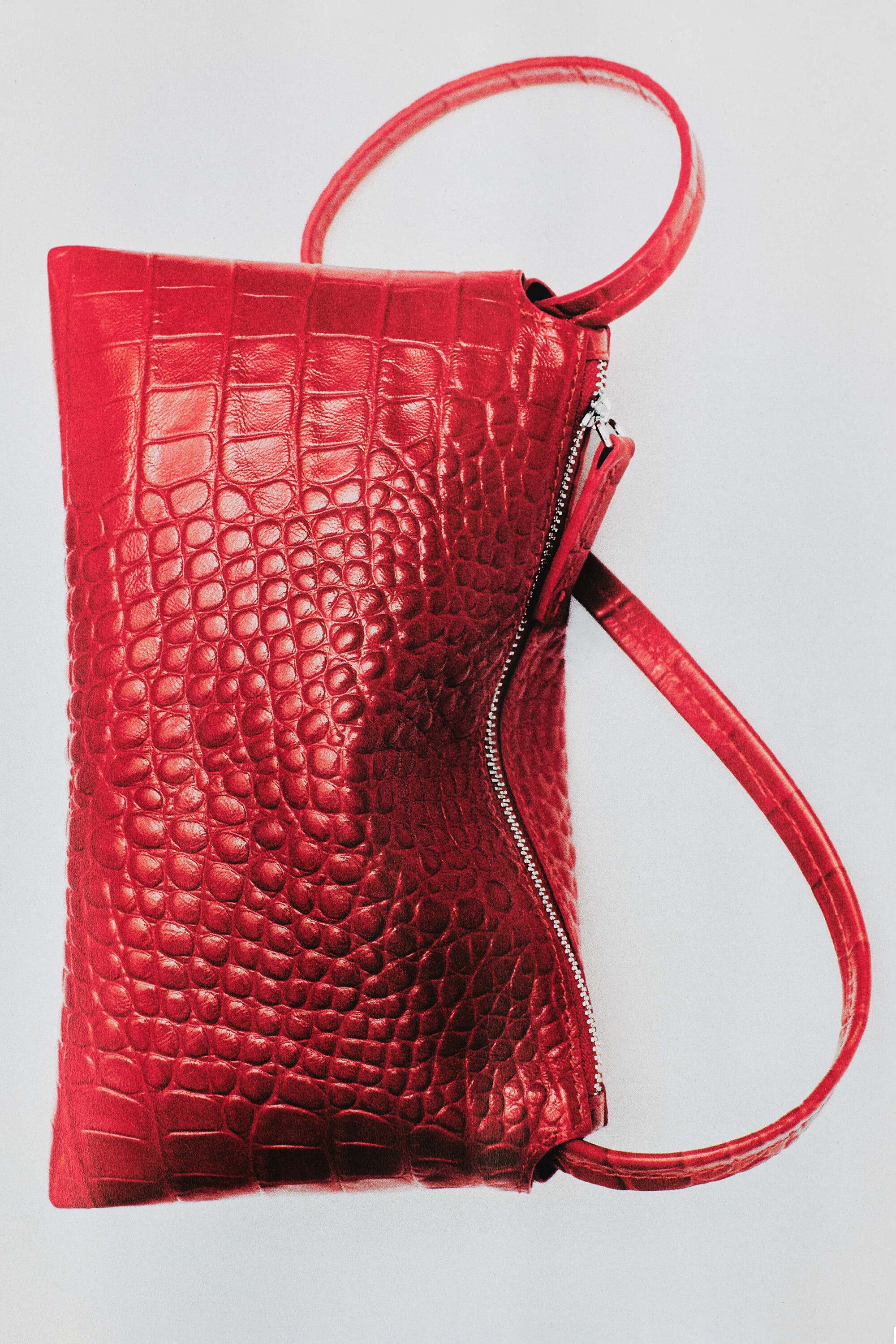 Mini Pavilion Shoulder Bag - Leather, Alternate, color, RED / CROC EFFECT