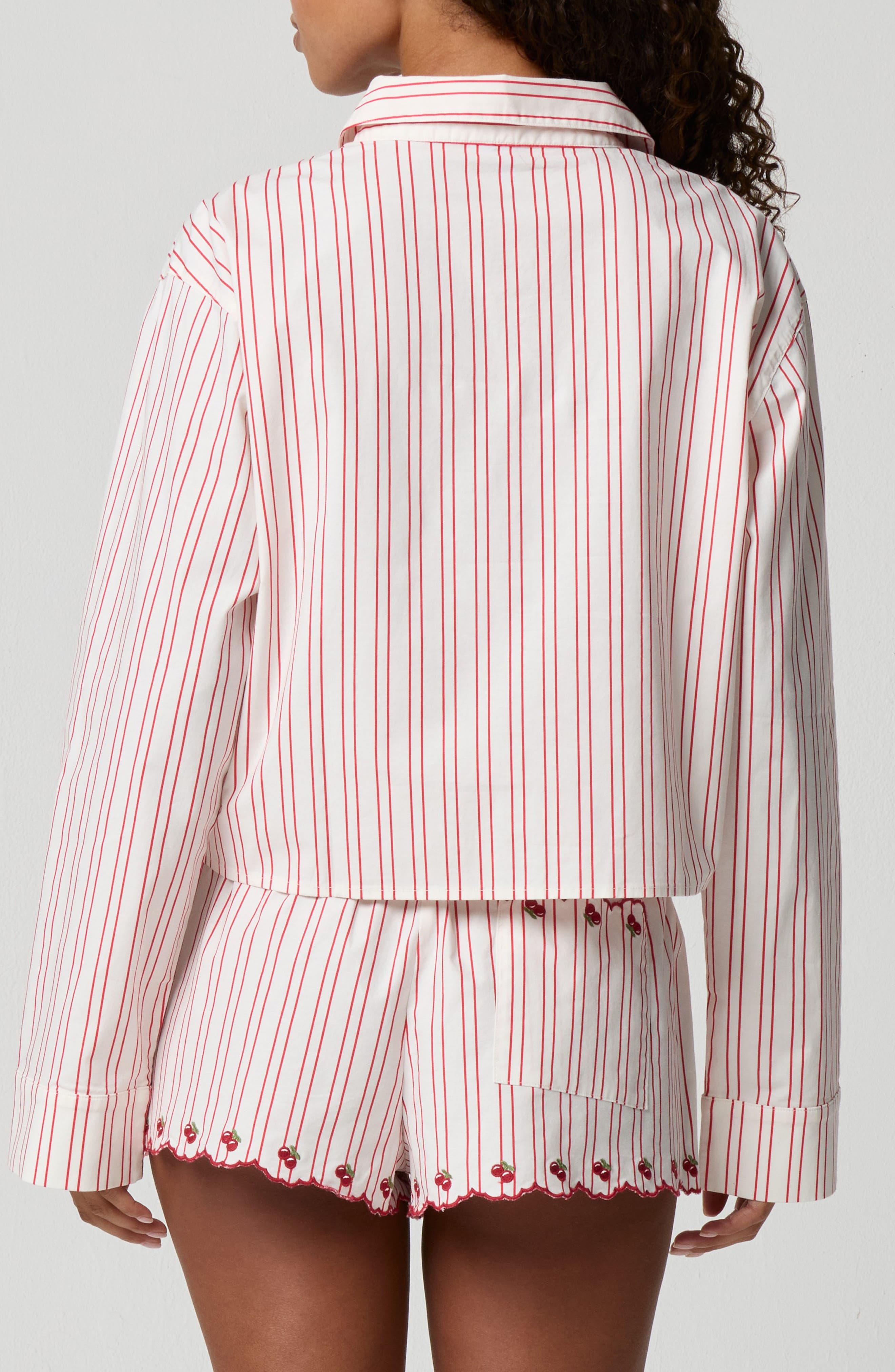Cherry Stripe Crop Button-Up Shirt - image 2
