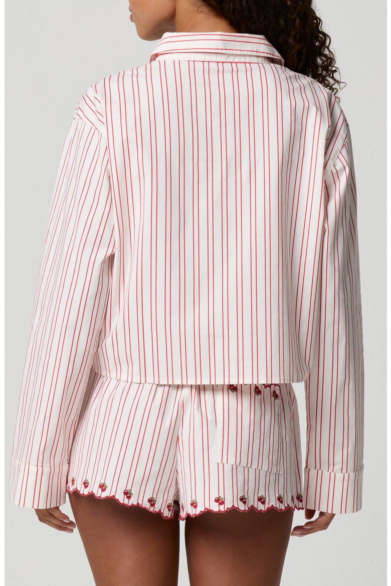 Cherry Stripe Crop Button-Up Shirt, Alternate, color, CHERRY SCALLOP