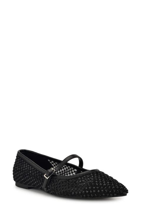 Bren Rhinestone Mary Jane Mesh Flat (Women)