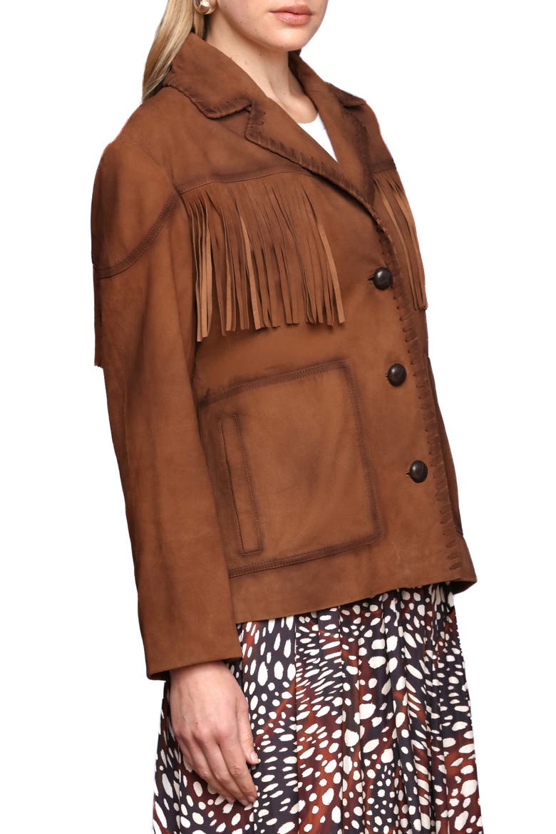Fringe Genuine Suede Blazer, Alternate, color, BOURBON