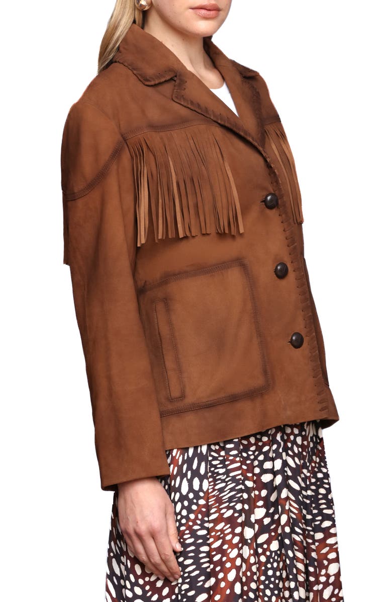 Avec Les Filles Fringe Genuine Suede Blazer, Alternate, color, Bourbon