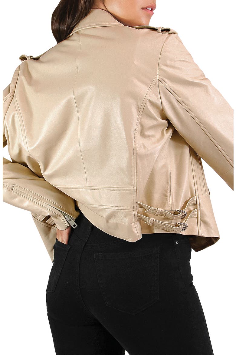Just Friends Leather Crop Moto Jacket, Alternate, color, SAND