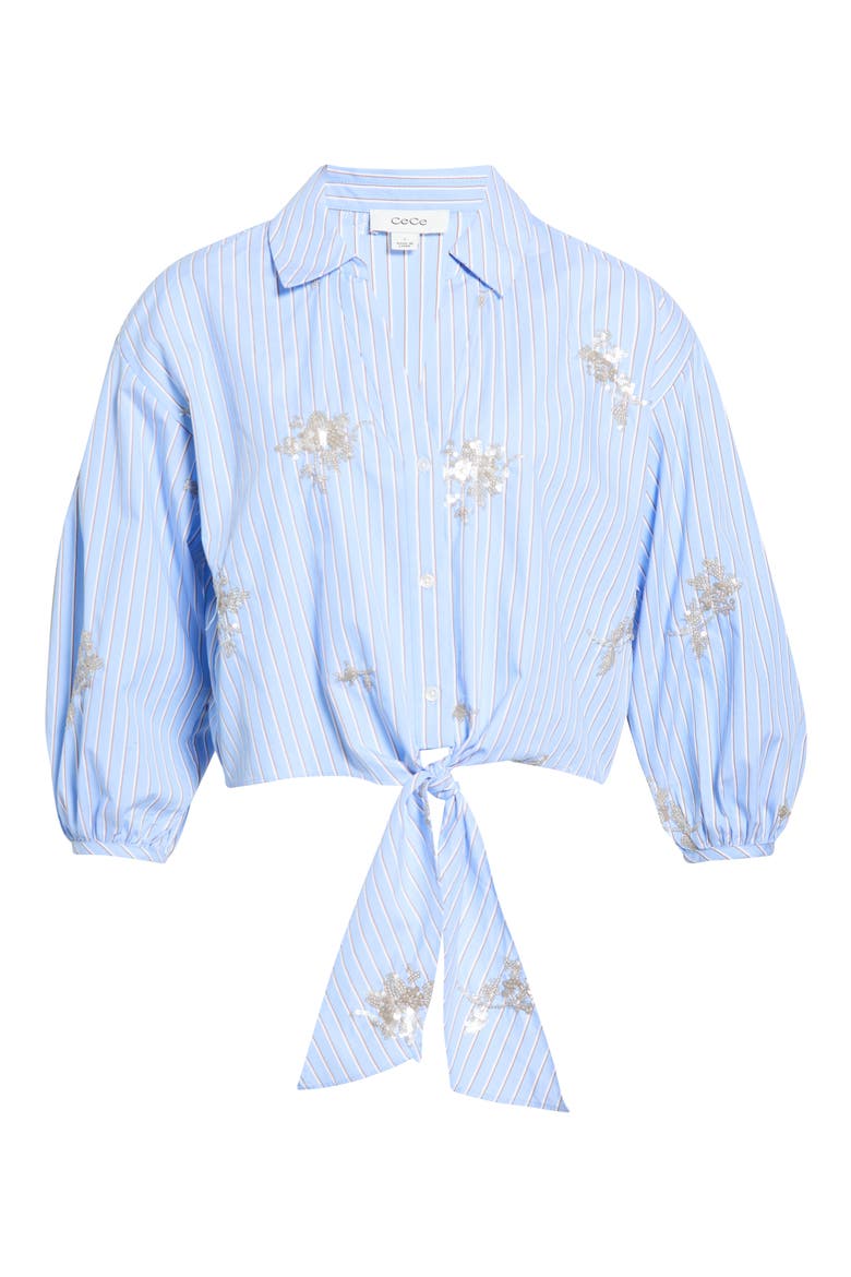 Sequin Balloon Stripe Cotton Shirt, Main, color, MOSAIC SKY