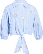 CeCe Sequin Balloon Stripe Cotton Shirt