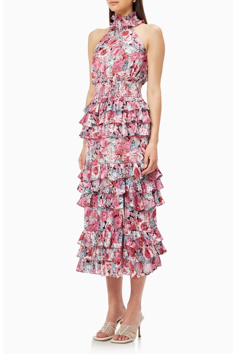 Dunmore Floral Tiered Georgette Cocktail Dress, Alternate, color, PINK MULTI