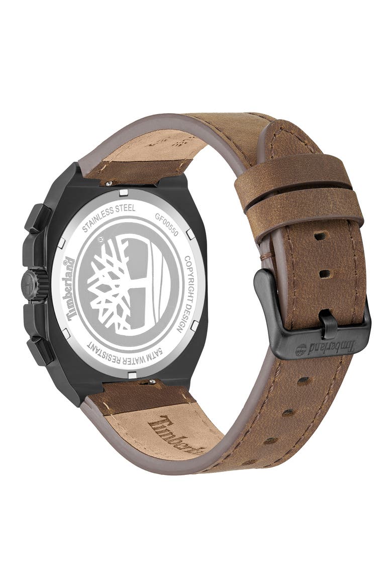 Mackinac Multifunction Chronograph Leather Strap Watch, 44mm x 25mm, Alternate, color, BROWN