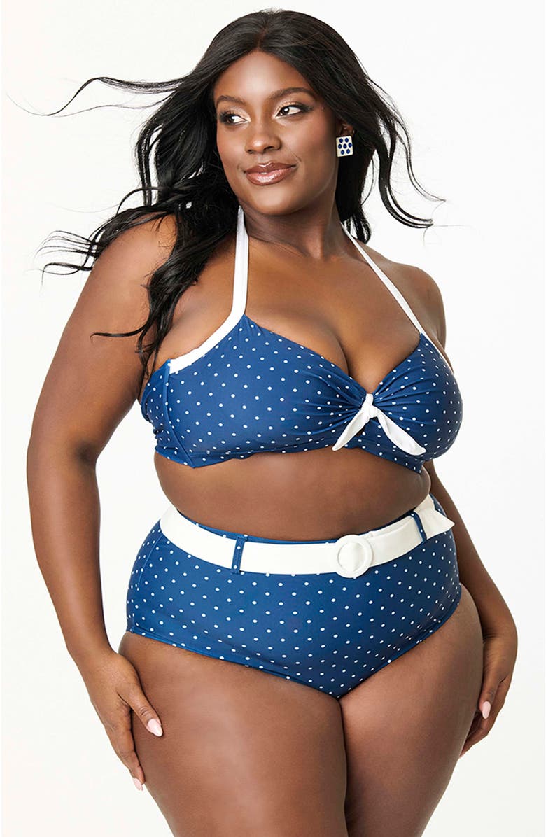 Unique Vintage Plus Size Bow Halter Swim Top, Main, color,