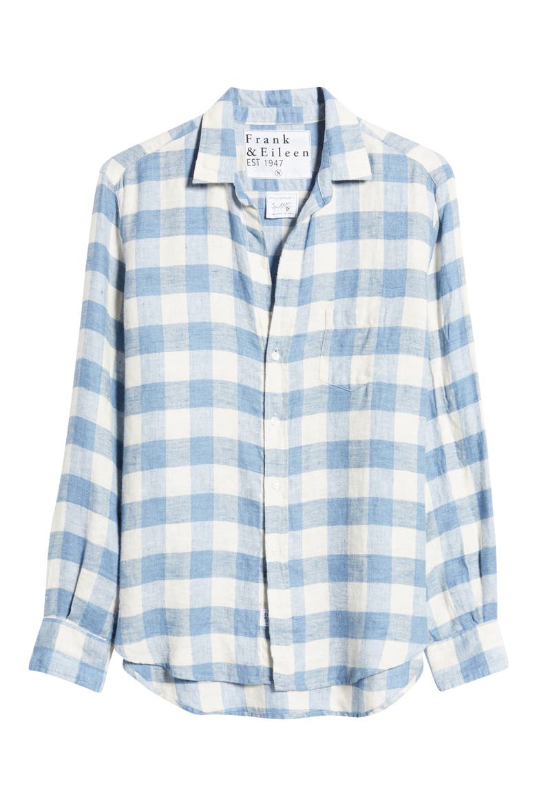Eileen Plaid Relaxed Button-Up Linen Shirt, Alternate, color, LARGE BLUE WINTER WHITE