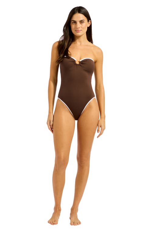 Seafolly Ring Front Strapless High Leg One-piece Swimsuit In Brown