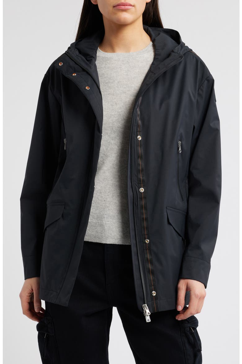 Carmela Water Repellent Hooded Raincoat, Alternate, color, BLACK