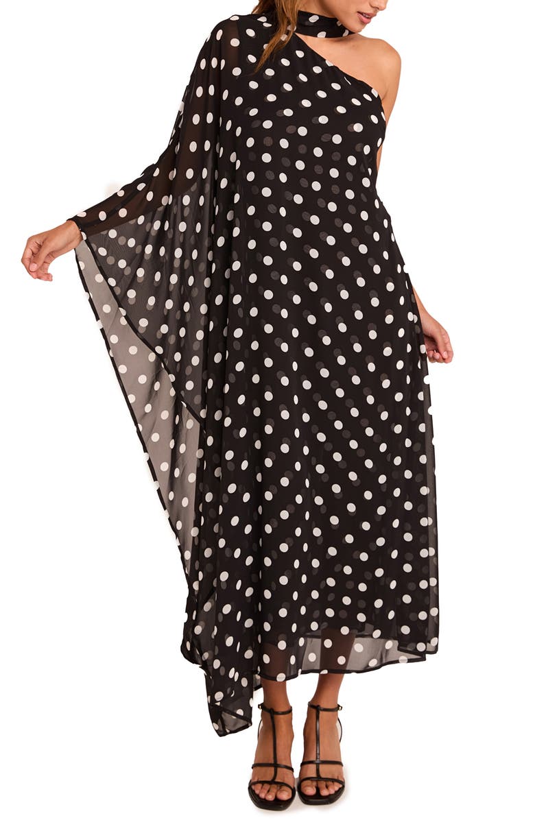 Endless Rose Sash Polka Dot One-Shoulder Maxi Dress, Alternate, color, 