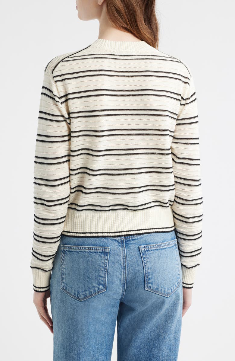 Madewell Striped Textured Stitch Cotton Crewneck Sweater, Alternate, color, Ivory And Black Double Stripe