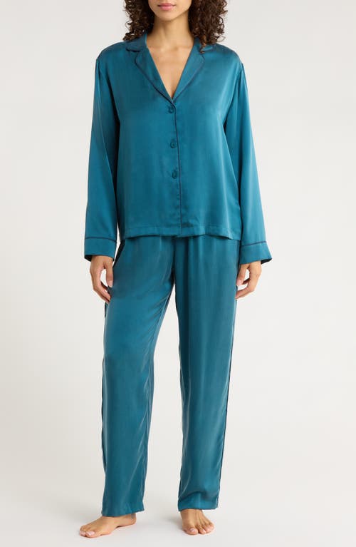 Lunya Piped Washable Silk Pajamas In Blue