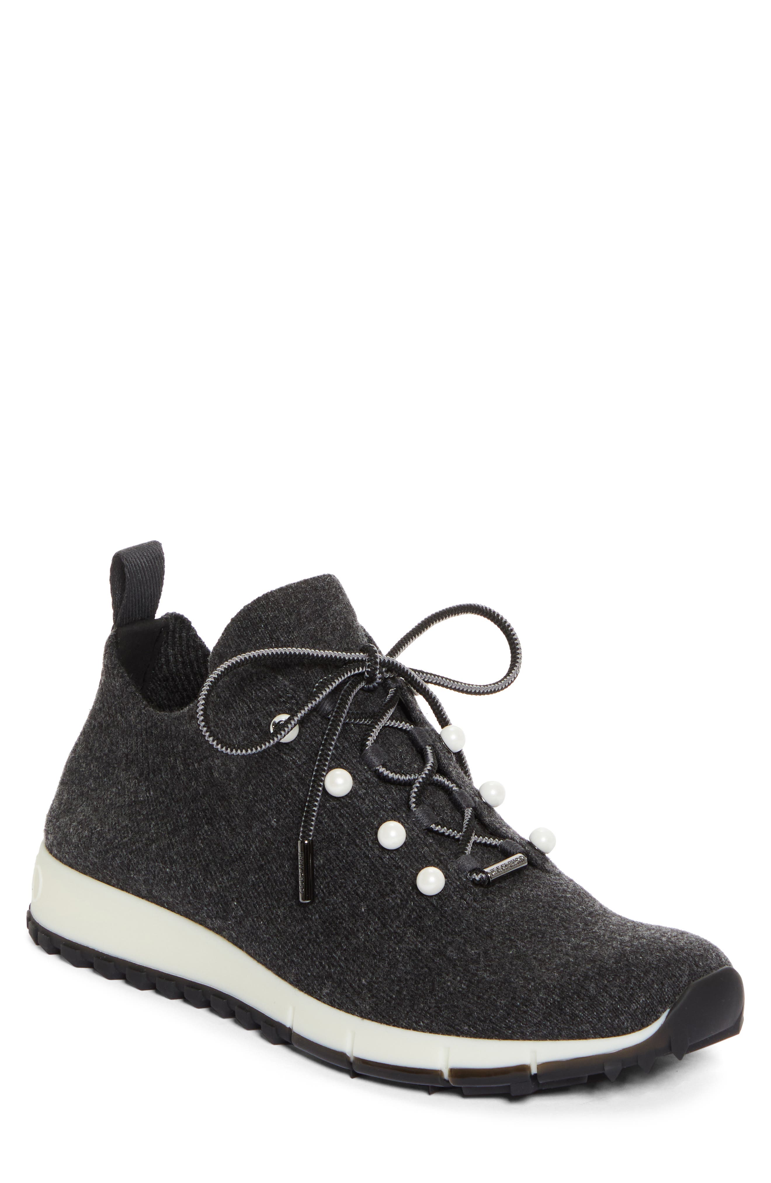 Jimmy Choo Veles Imitation Pearl Knit Sneaker, Main, color, Black Mix