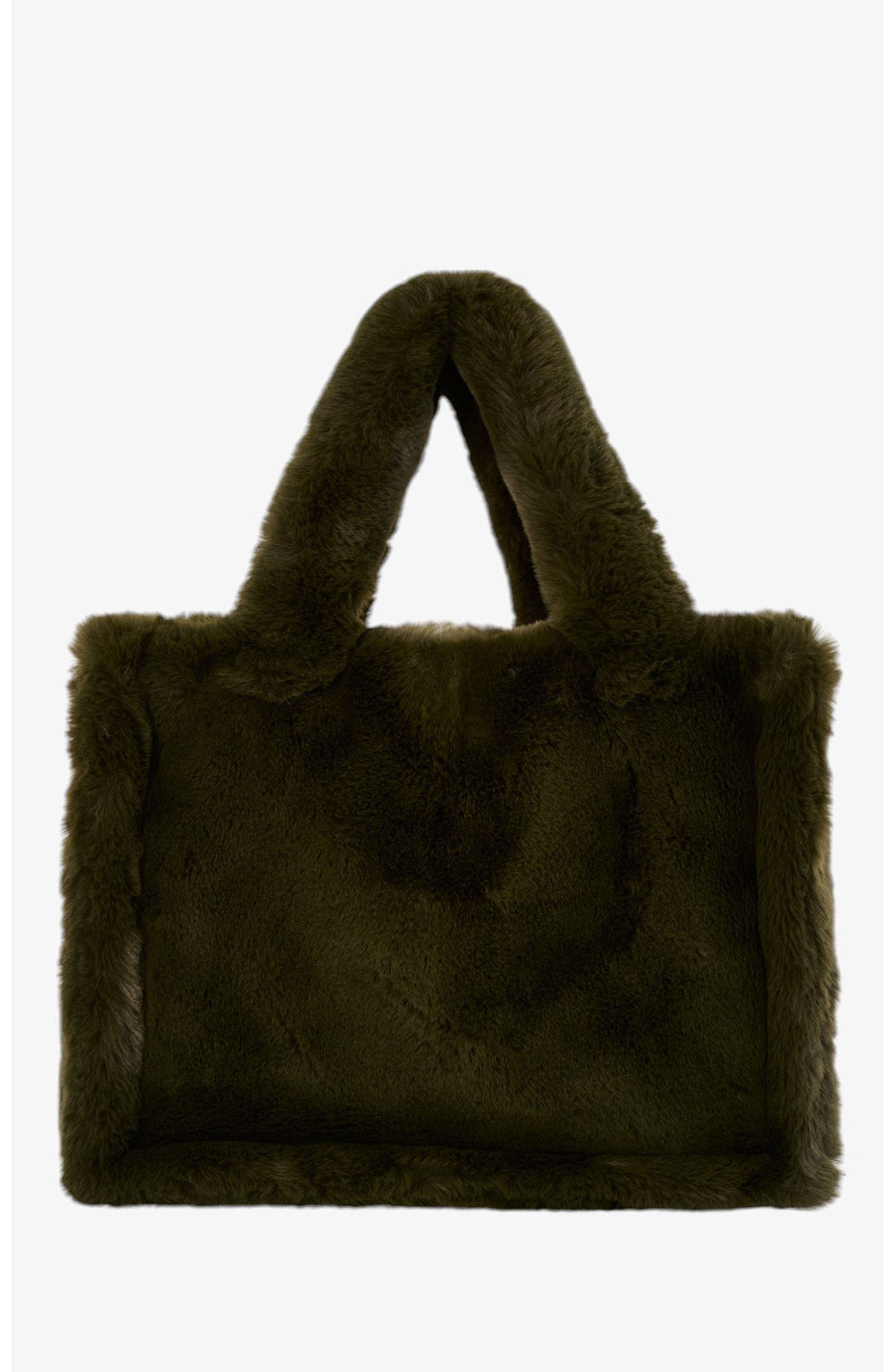 LAMARQUE Jade | Faux Fur Tote Bag, Main, color, Dark Olive
