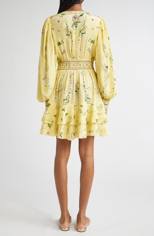 Camilla Daisy Chains Button Front Long Sleeve Silk Minidress In Multi