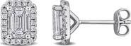 Created Forever Sterling Silver Emerald Cut Lab Grown Diamond Halo Stud Earrings