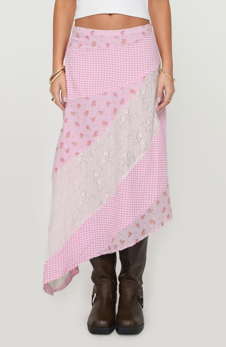 Princess Polly Rennar Mixed Print Asymmetric Skirt, Main, color, Pink Multi