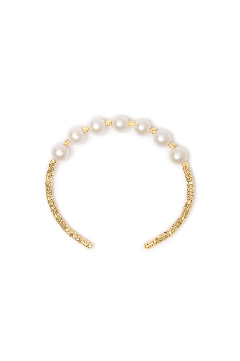 18K Yellow Gold Freshwater Pearl Cuff Bangle Bracelet, Alternate, color, Yellow Gold