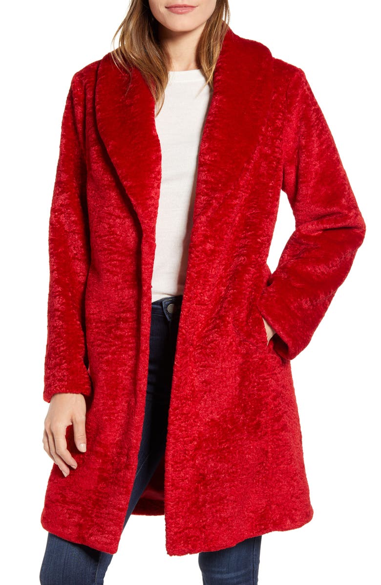 Rachel Parcell Faux Shearling Shawl Collar Coat, Main, color,
