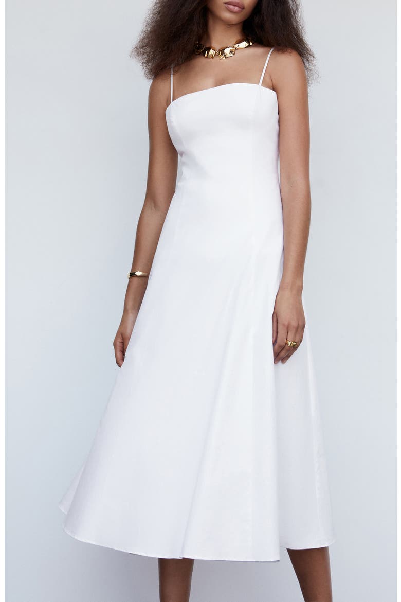 Fit & Flare Cotton Midi Dress, Alternate, color, OFF WHITE