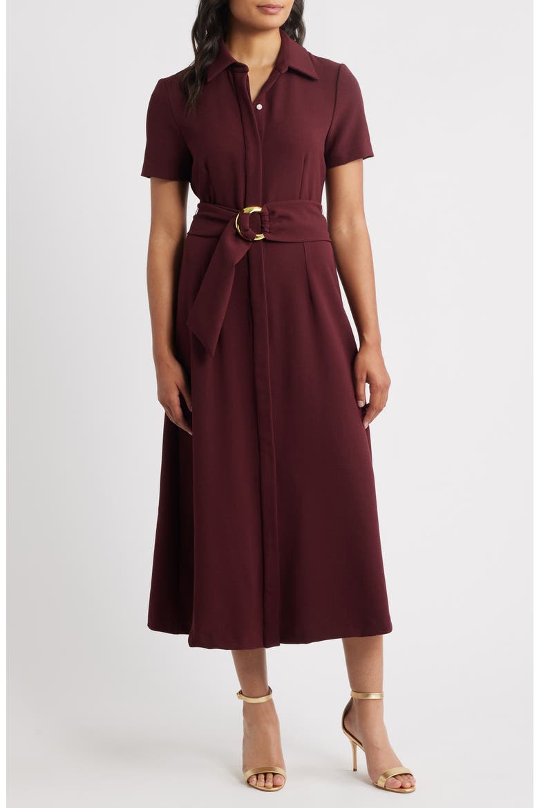 Belted Midi Shirtdress, Main, color, BURGUNDY