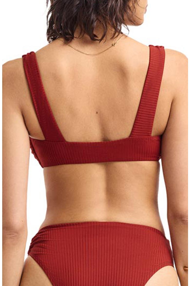 Skylar Ring Detail Rib Bikini Top, Alternate, color, DEEP MADDER