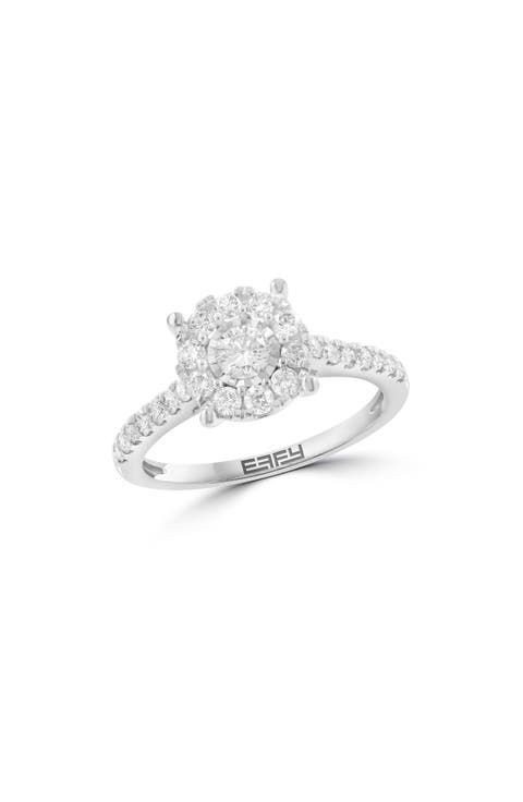 Sterling Silver Diamond Halo Ring
