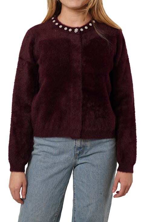 Embellished Fuzzy Cardigan