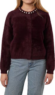 CYRUS Embellished Fuzzy Cardigan