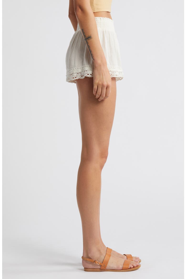 Smocked Waist Lace Hem Cotton Shorts, Alternate, color, ECRU