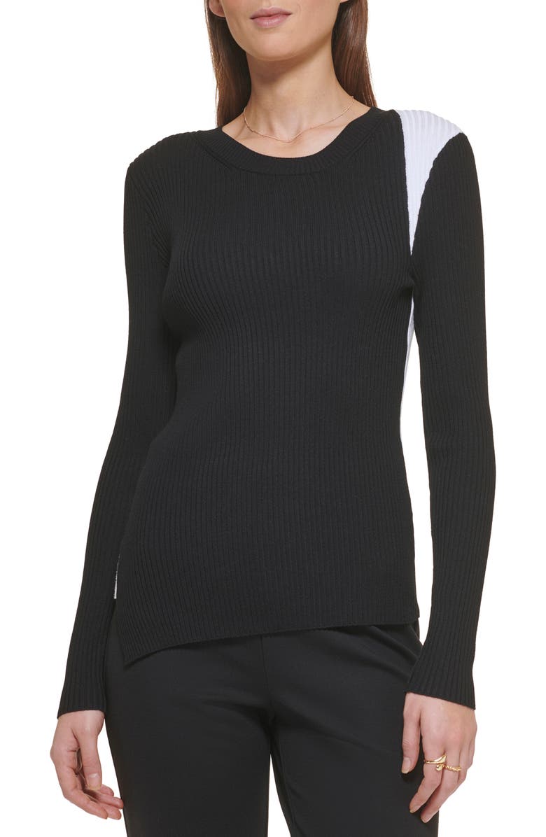 DKNY Contrast Shoulder Long Sleeve Top, Main, color, 