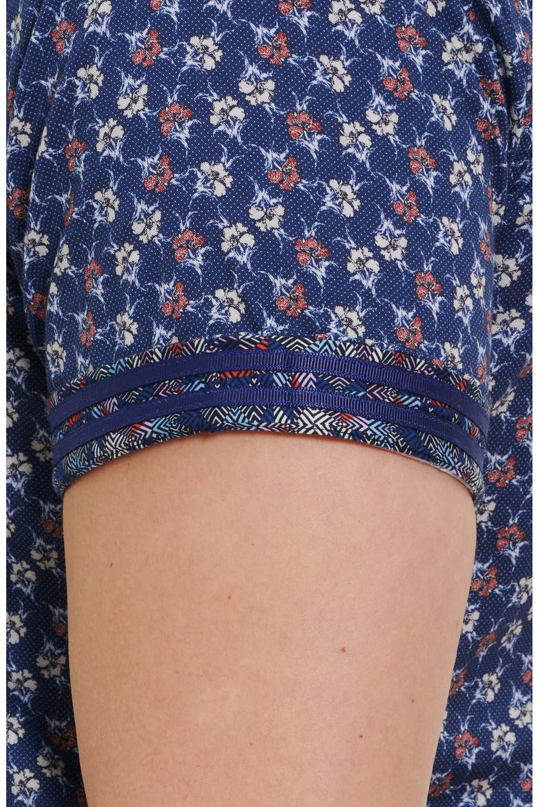 Floras Floral Print Short Sleeve Button-Up Shirt, Alternate, color, NAVY