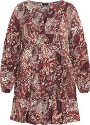 City Chic Mira Long Sleeve Paisley Tiered Dress