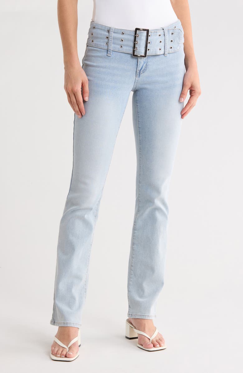 Madden Girl Belted Bootcut Jeans, Main, color, Light Wash