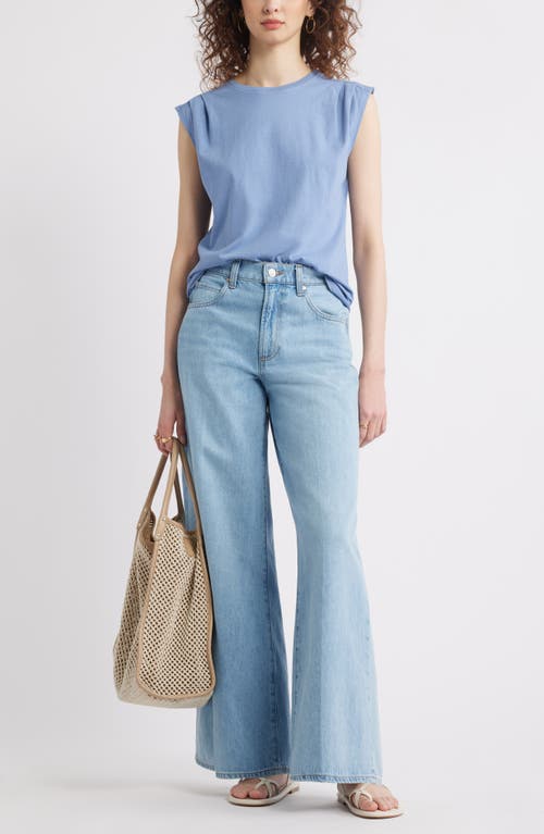 Shop Treasure & Bond Pleat Shoulder Cotton Tank In Blue Beyond