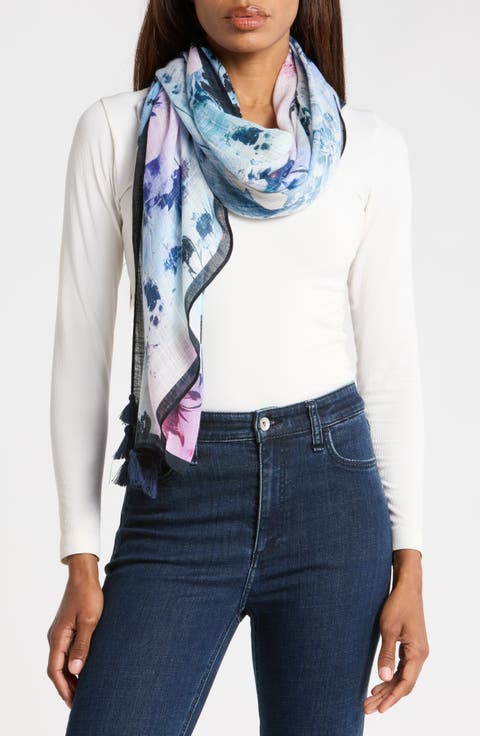Floral Print Square Tassel Scarf