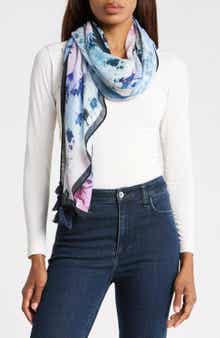 Floral Print Square Tassel Scarf