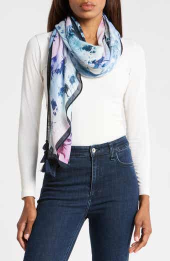 Floral Print Square Tassel Scarf